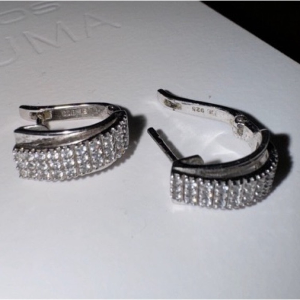 Pure Sterling Silver 925 Clear zirconia Hoop Earrings exclusive European design - Picture 3 of 5